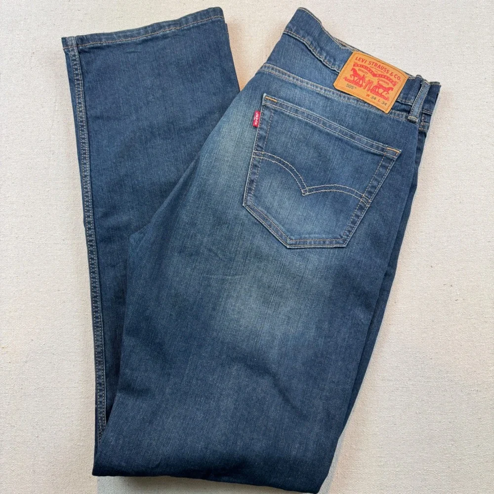 Levis 505 Regular Fit Jeans Mens 34x34 Blue Straight Leg Denim Pants
